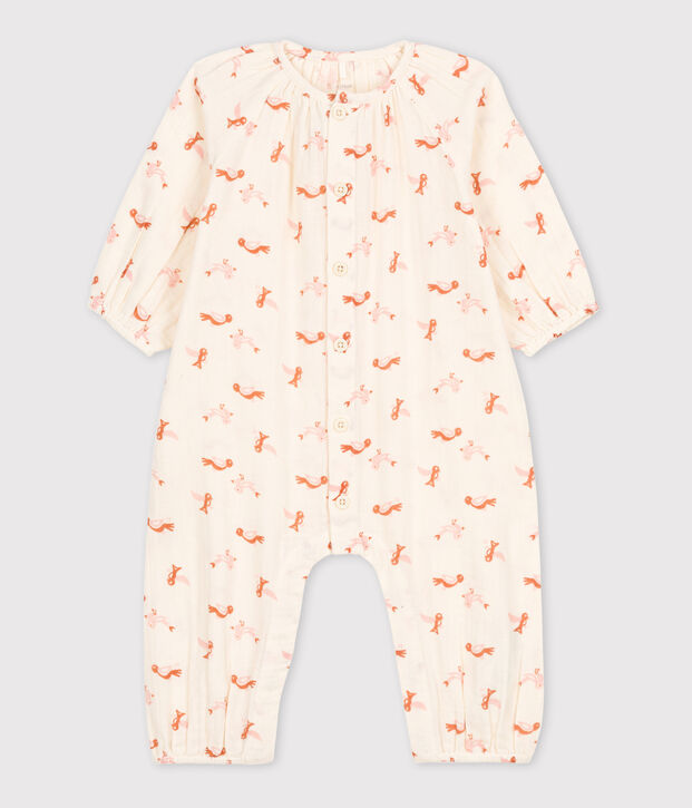 Lang pakje met vogeltjesprint van luchtig katoen voor baby's ecru/multicouleur