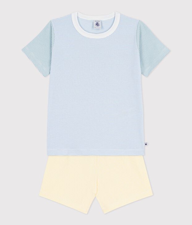 Pyjama short enfant en coton &agrave; rayures bleu/multicouleur