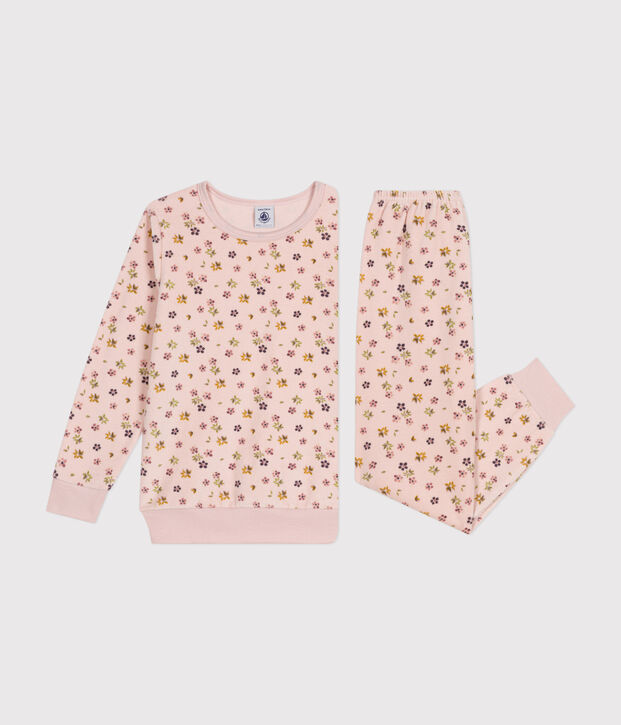 Kinderpyjama van velours met bloemetjesprint roze/multicouleur