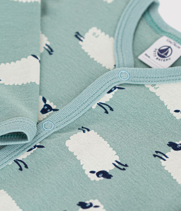 Katoenen babypyjama zonder voetjes met print groen/multicouleur
