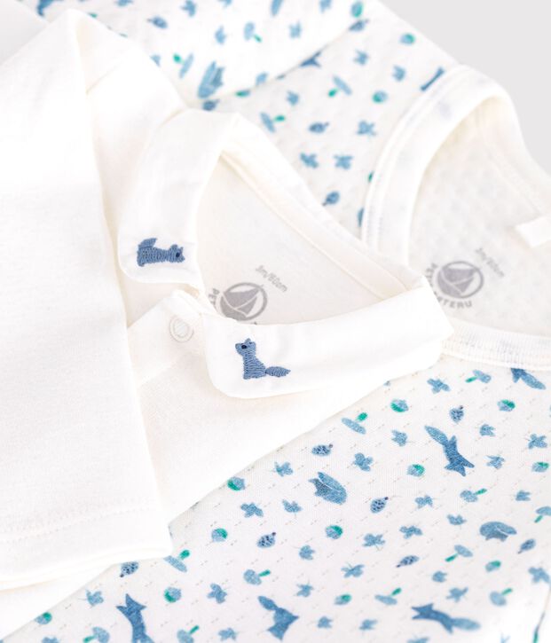 Katoenen babysetje met kraagje met vosprint wit/multicouleur