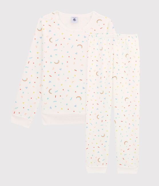 Pyjama à imprimé confettis petite fille en molleton blanc MARSHMALLOW/blanc MULTICO