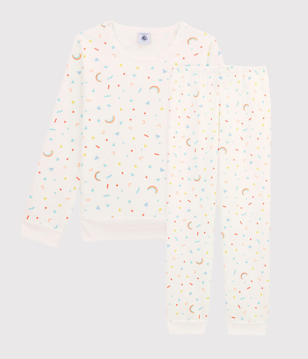 Pyjama &agrave; imprim&eacute; confettis petite fille en molleton blanc/multicouleur