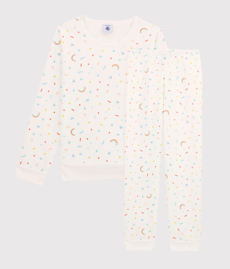 Meisjespyjama van molton met confetti print wit/multicouleur