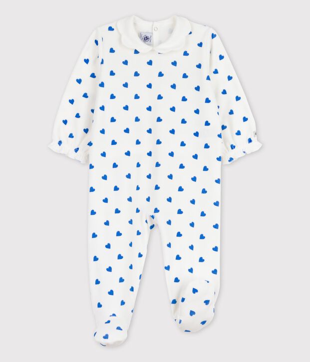 Fluwelen slaappakje met kleine blauwe hartjes wit/blauw