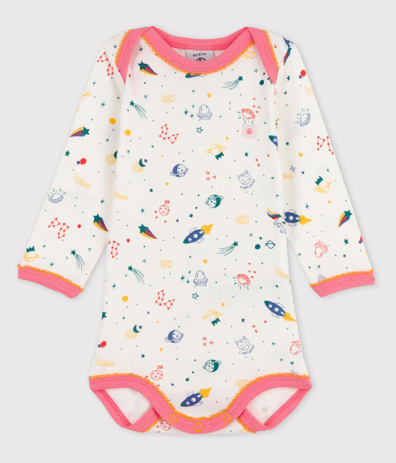 Body met lange mouwen voor babymeisjes wit MARSHMALLOW/roze GRETEL/ MULTICO
