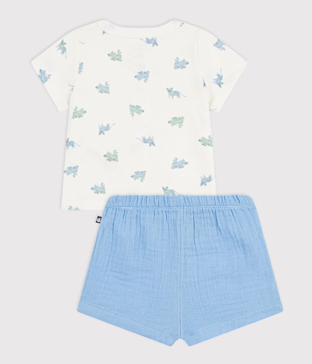 Kort tweedelig setje van katoen met dierenprint blauw/multicouleur