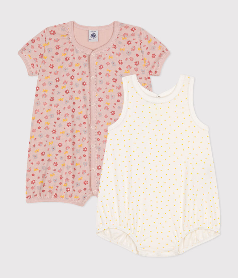 Lot de 2 combinaison courte en coton b&eacute;b&eacute; multicouleur