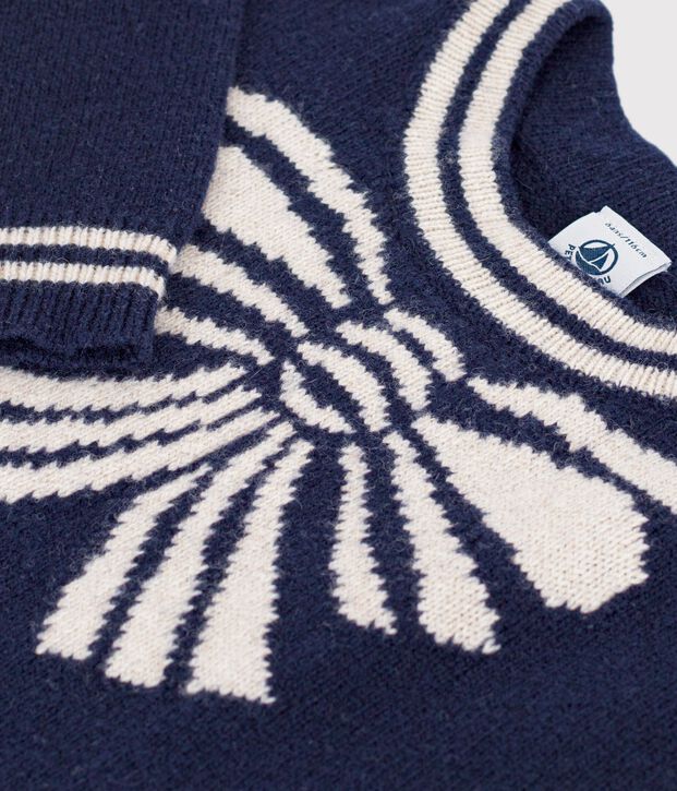 Pull enfant en laine et coton motif n&oelig;ud bleu/beige