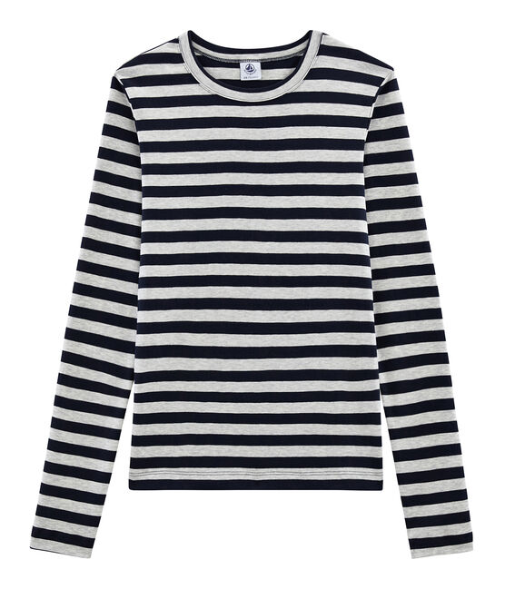 Iconisch T-shirt lange mouwen vrouwen blauw SMOKING/grijs BELUGA