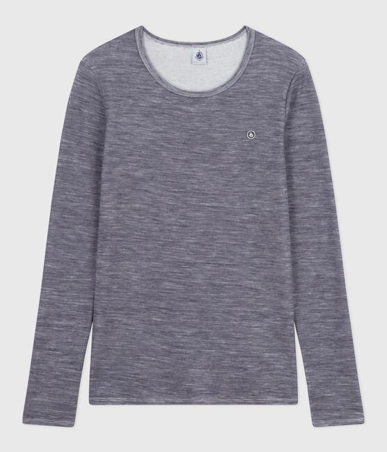 Gestreept T-shirt met lange mouw van wol en katoen voor dames blauw SOIR/ MARSHMALLOW