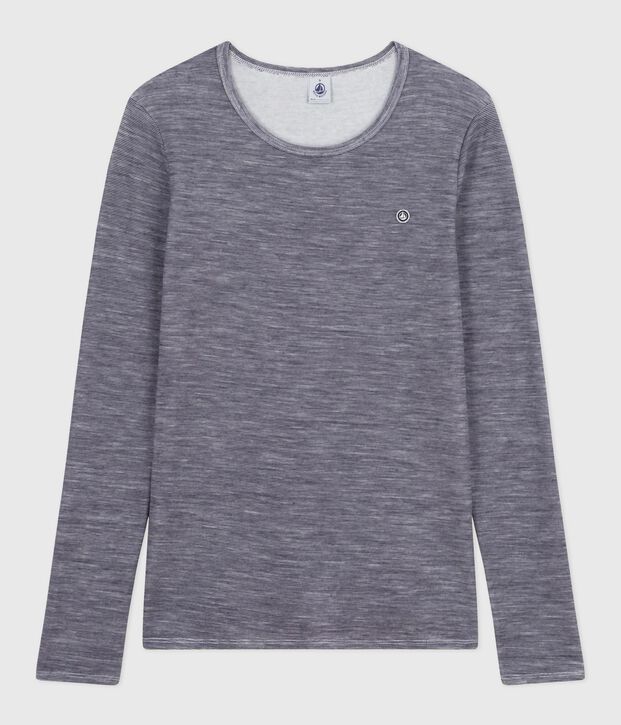 Gestreept T-shirt met lange mouw van wol en katoen voor dames blauw/wit