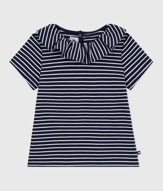 Gestreept T-shirt met korte mouwen voor kinderen blauw SMOKING/wit MARSHMALLOW