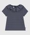 Gestreept T-shirt met korte mouwen voor kinderen blauw SMOKING/wit MARSHMALLOW