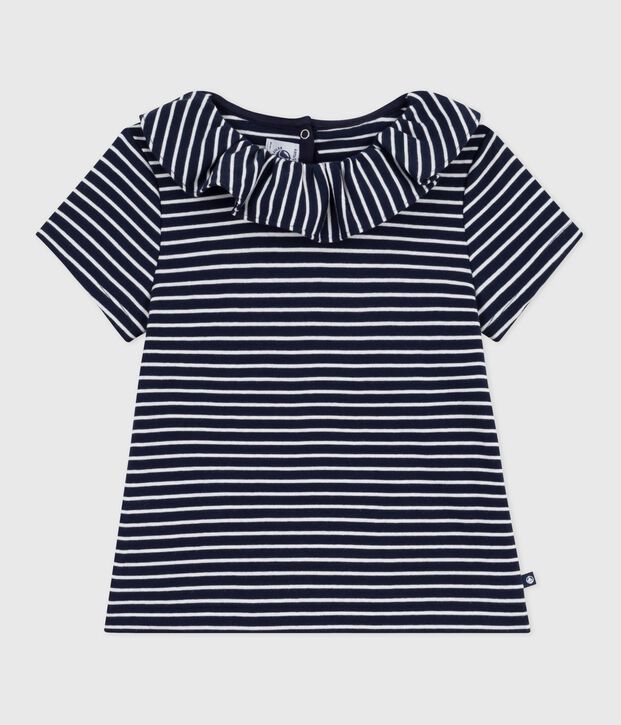 Gestreept T-shirt met korte mouwen voor kinderen blauw/wit