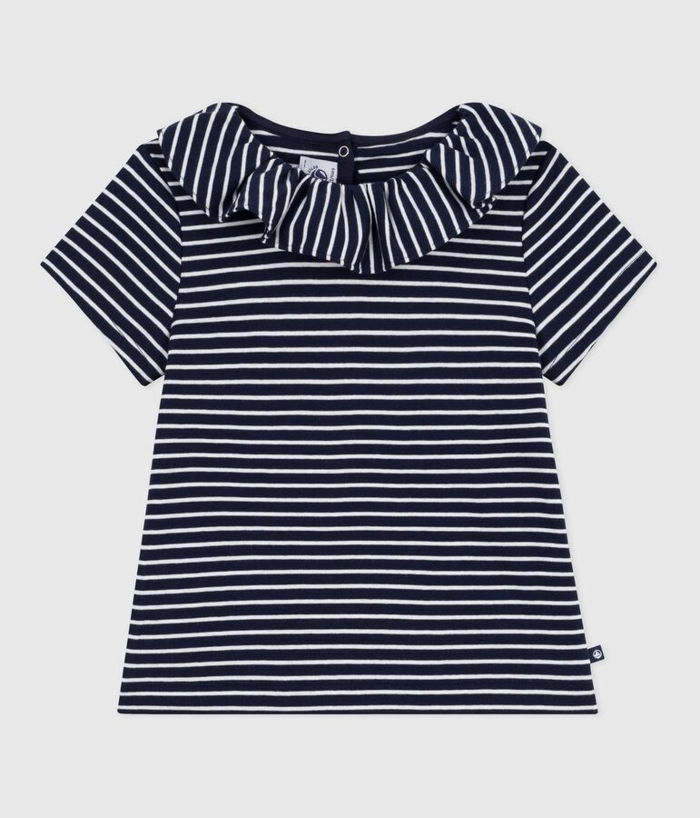Tee-shirt enfant &agrave; manches courtes ray&eacute; bleu/blanc