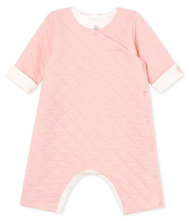 Combinaison longue b&eacute;b&eacute; en tubique matelass&eacute; rose/blanc