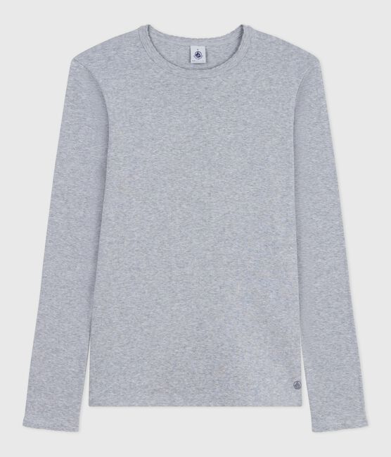 Katoenen dames-T-shirt met lange mouwen en kartelrandje - L'Iconique grijs FUMEE CHINE