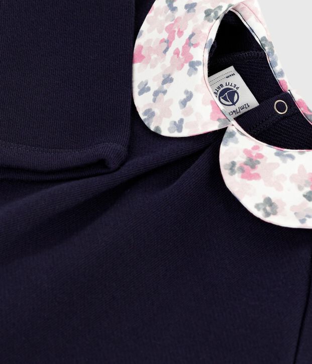 Sweatshirt b&eacute;b&eacute; en coton uni avec son col imprim&eacute; bleu marine