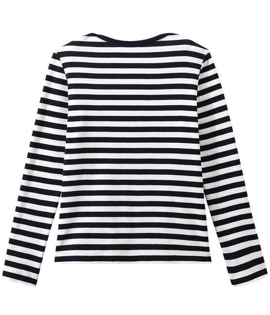 Dames-T-shirt met lange mouwen en streepjes blauw SMOKING/wit MARSHMALLOW