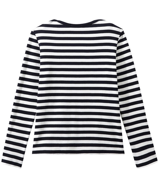 Dames-T-shirt met lange mouwen en streepjes blauw/wit