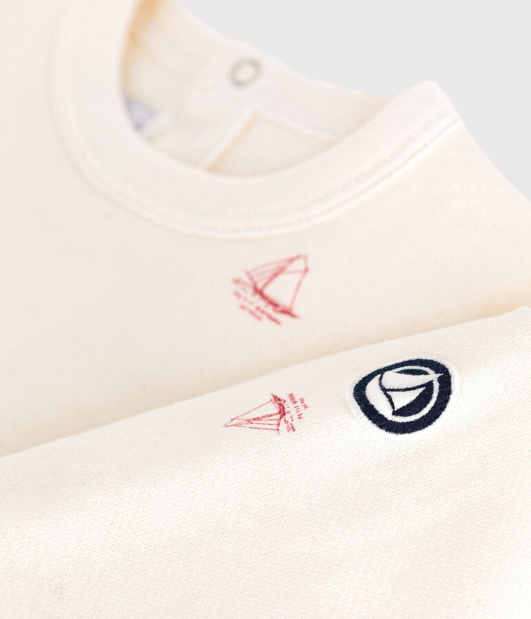 Katoenen babysweatshirt met vintage bootprint ecru/rood