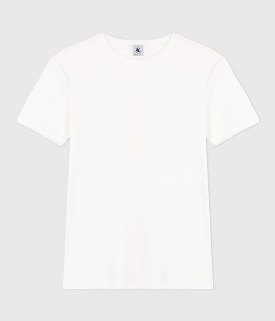 L'ICONIQUE, T-shirt voor dames met cocottesteek in katoen wit ECUME
