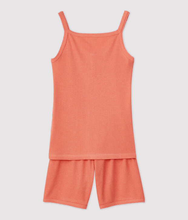 Pyjacourt uni papaye petite fille en coton lyocell rose