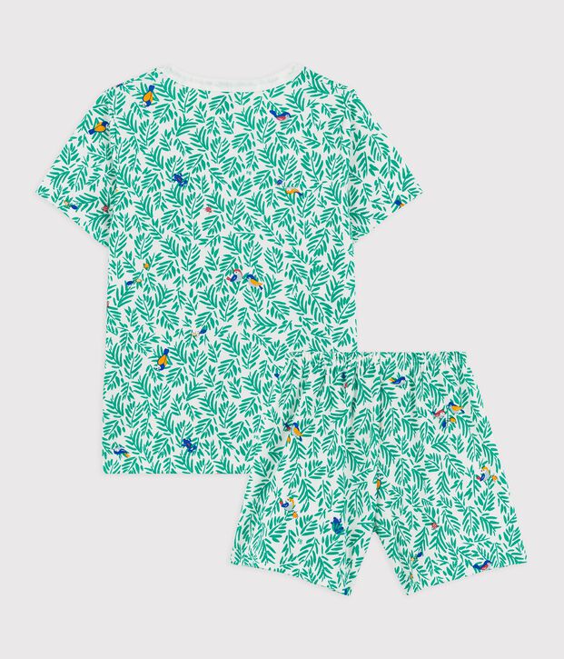 Korte, katoenen pyjama met plantenprint voor kleine jongens wit/multicouleur