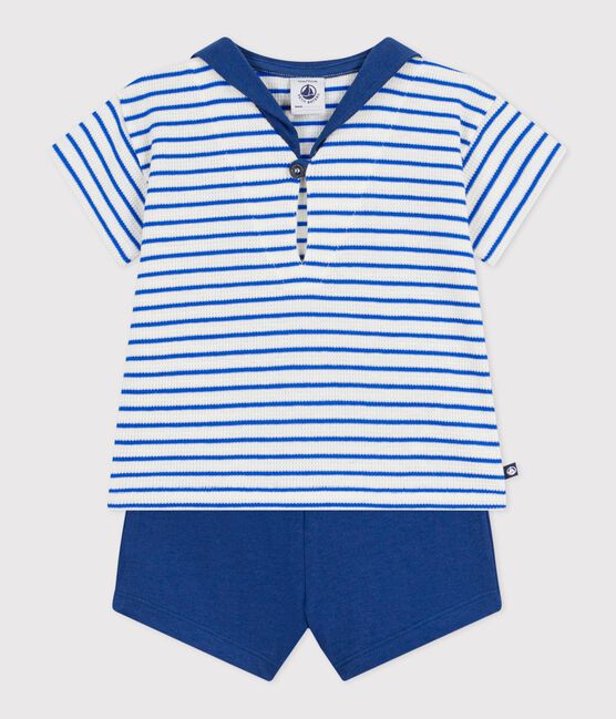 Ensemble bébé deux pièces en coton, tee-shirt col marin bleu MILK/ PERSE