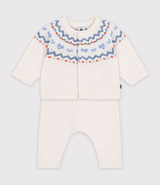 Gebreid babysetje met jacquardmotief. blauw/blauw