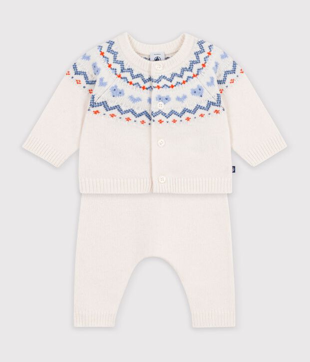 Gebreid babysetje met jacquardmotief. blauw/blauw