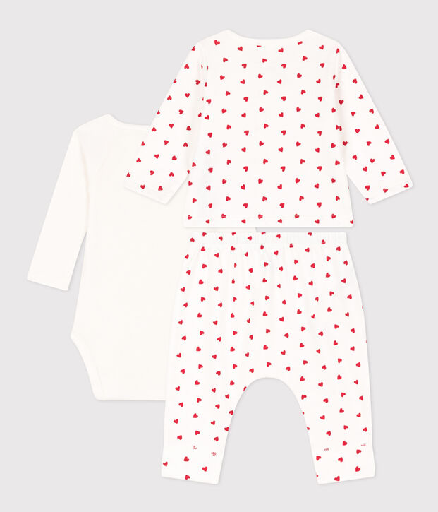 Set met hartjesprint van molton voor baby's wit/rood