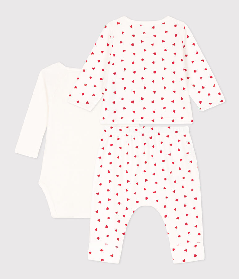 Set met hartjesprint van molton voor baby's wit/rood