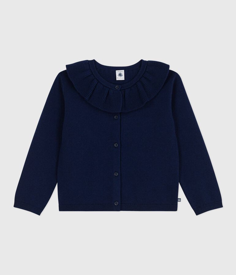 Cardigan enfant en laine et coton uni bleu