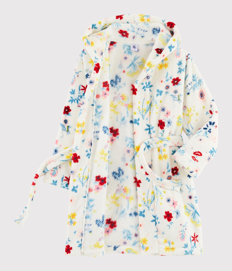 Kamerjas met bloemen voor meisjes van fleece wit/multicouleur