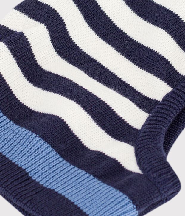 Cagoule b&eacute;b&eacute; &agrave; rayures en laine et coton bleu/multicouleur