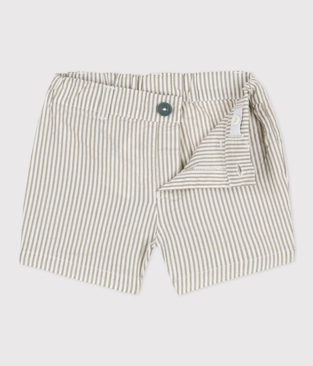 Seersucker short voor baby's groen/wit