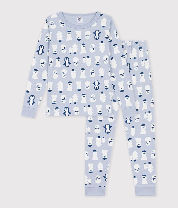 Nauw aansluitende katoenen kinderpyjama met print blauw/multicouleur