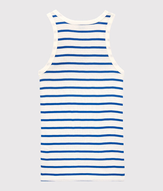 Iconische tanktop in katoen wit MARSHMALLOW/blauw DELFT