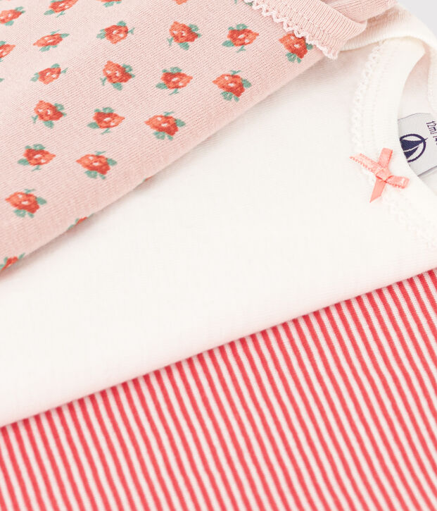 Lot de 3 bodies manches courtes fleurs b&eacute;b&eacute; en coton multicouleur