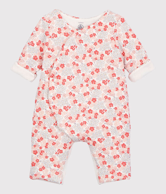Combinaison longue fleurie bébé en tubique matelassé en coton biologique blanc MARSHMALLOW/blanc MULTICO