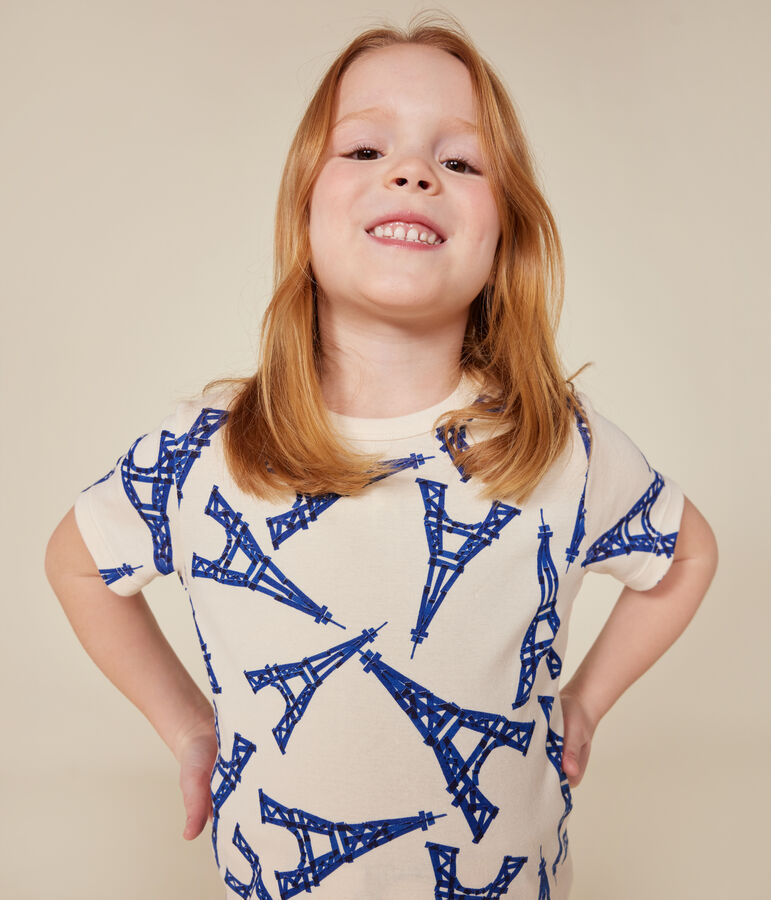 Korte pyjama Paris in katoen voor jongens/meisjes ecru/multicouleur