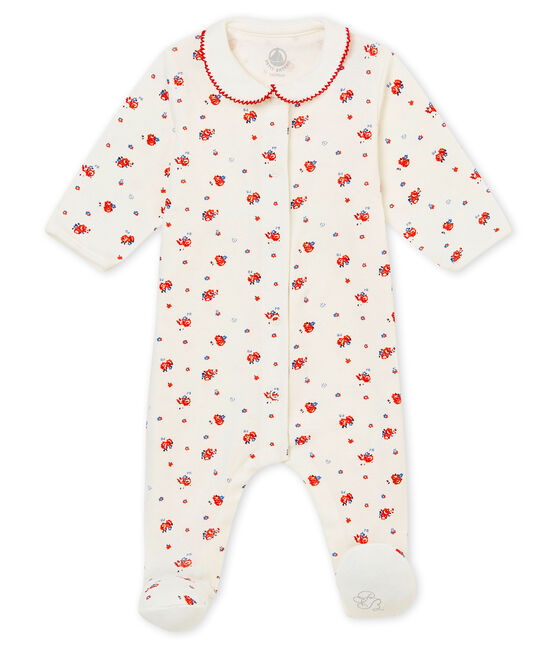 Pyjama in geruwd 1x1 geribd katoen met dessin voor babymeisjes wit MARSHMALLOW/wit MULTICO