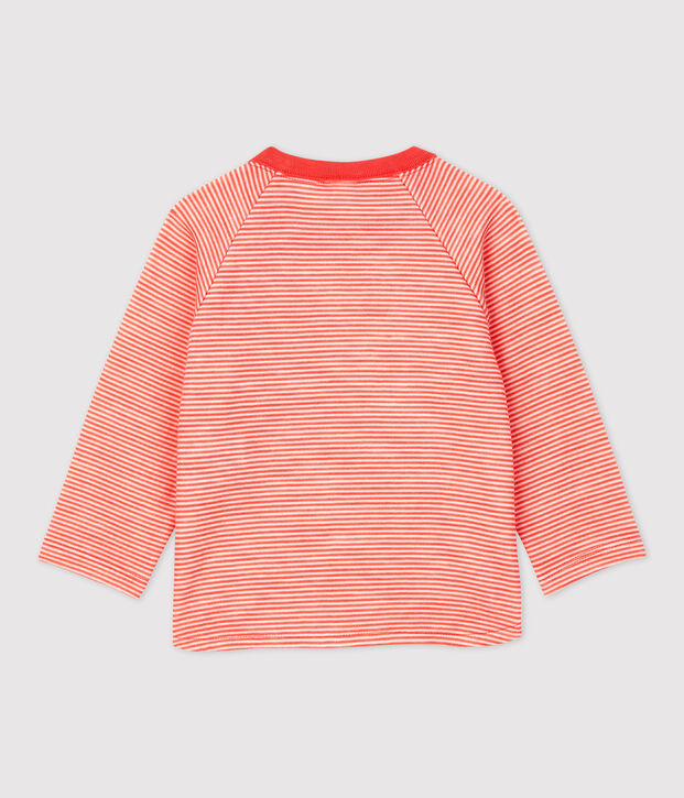 Tee-shirt en laine et coton b&eacute;b&eacute;. orange/blanc