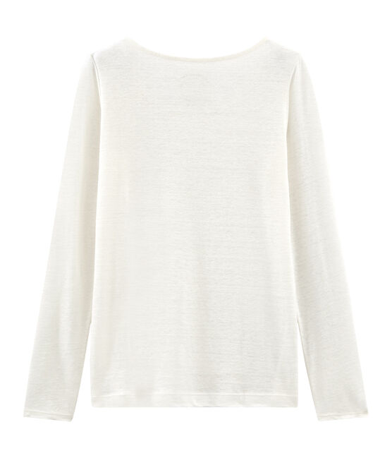 Dames-t-shirt met lange mouwen van linnen wit MARSHMALLOW