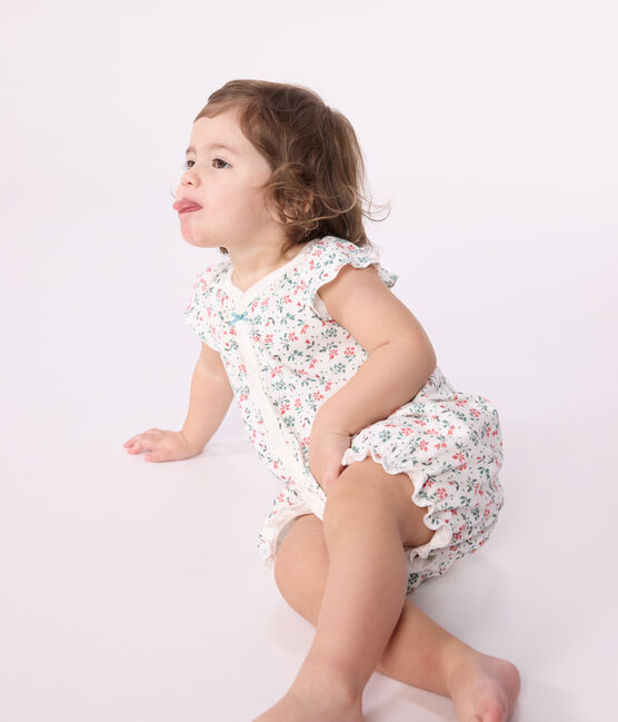 Kort babypakje van katoen met met bloemenprint wit MARSHMALLOW/wit MULTICO