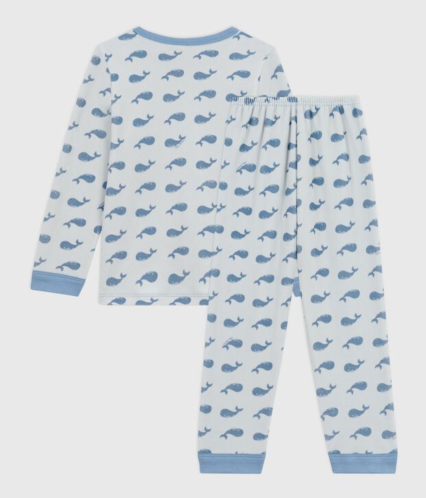 Fluwelen kinderpyjama met walvisjesprint blauw/blauw