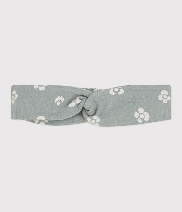Babyhoofdband van katoenen gaas met bloemenprint groen/wit