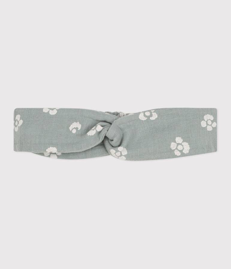 Bandeau b&eacute;b&eacute; en gaze de coton imprim&eacute; fleurs vert/blanc